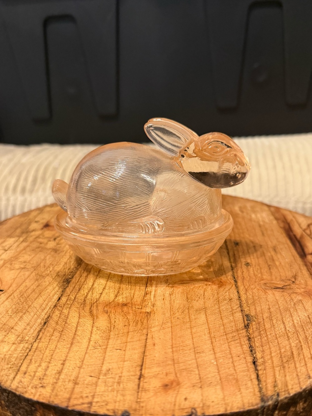 Pink Glass Rabbit On a Nest (Bunny on a Best)